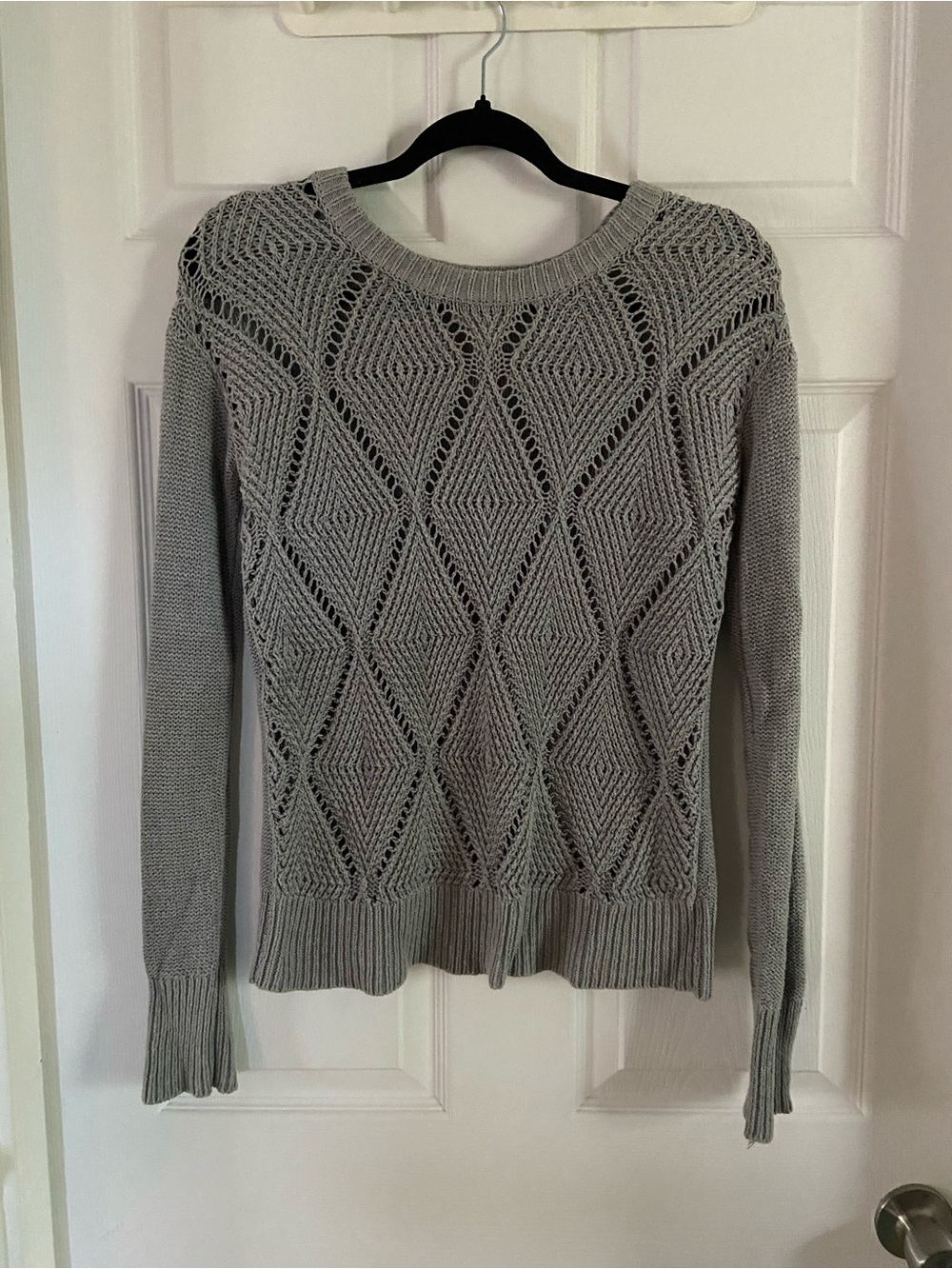 Shrinking Violet Light Gray Openwork Diamond Crew Neck Sweater